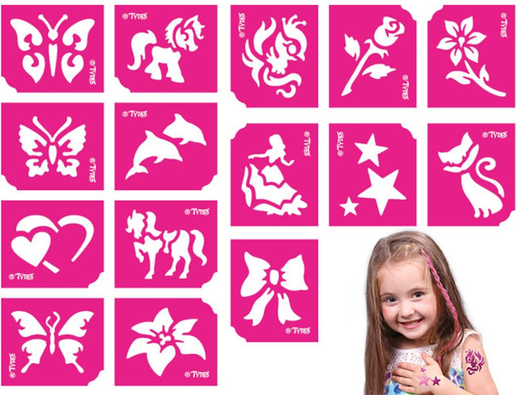 Schablonenset für Mädchen - 15-teilig für Glitzertattoos Produktbild 