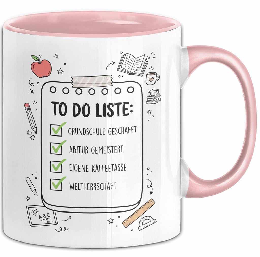 Schüler Abschluss Tasse Geschenk Lustige Geschenkidee Spruch Grundschule Geschafft Abitur Gemeistert (Rosa)