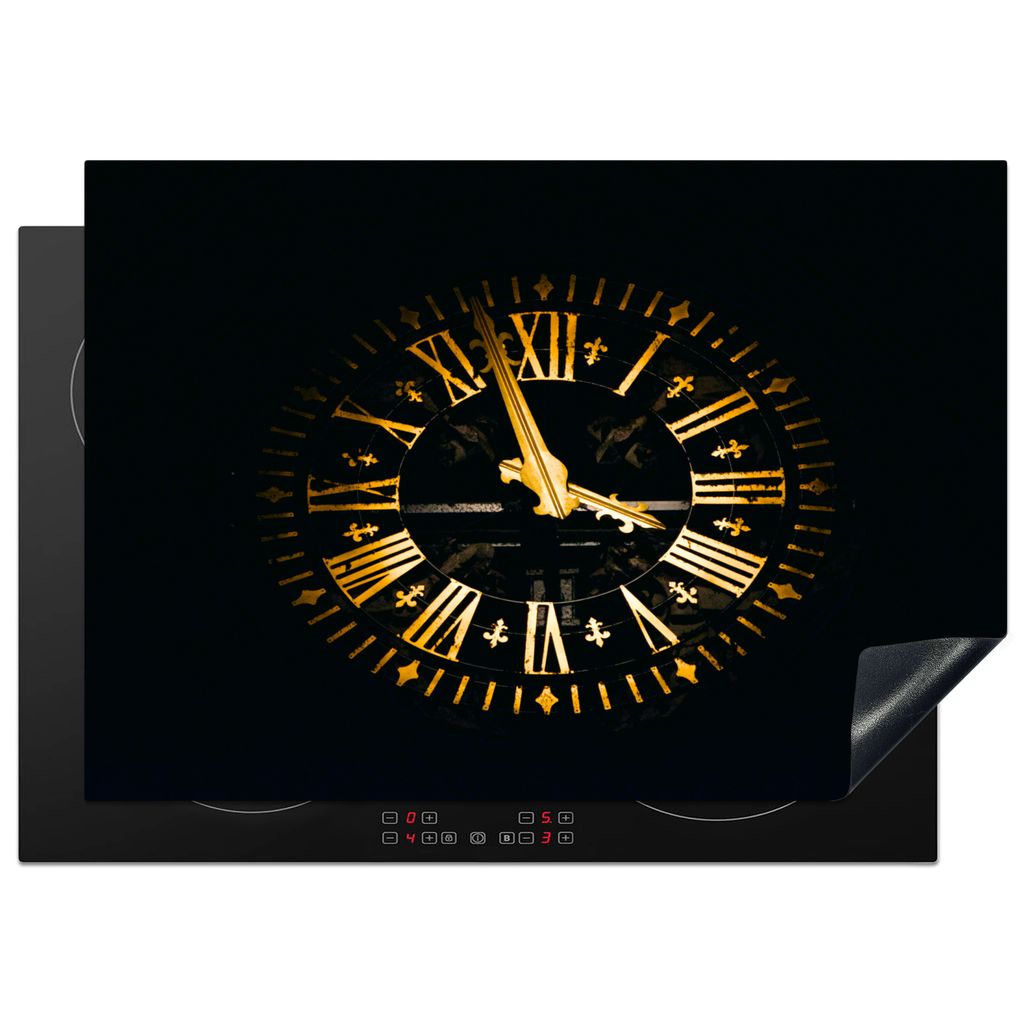 KitchenYeah Herdabdeckplatte Uhr - Gold - Luxus - Design , 75x52cm, Küche Deko, Glaskeramikkochfeld Herdabdeckung, Abdeckplatte fùr Kochfeld