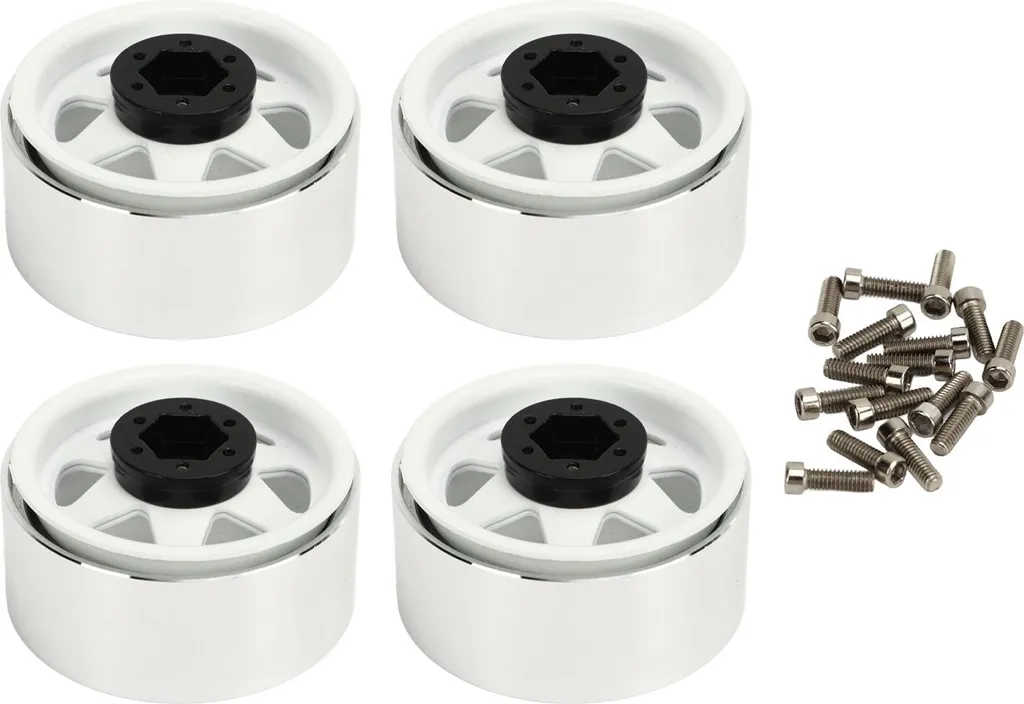 4 Jantes Beadlock 1.9 Métal Déport -8.9mm pour Axial SCX10 90046 Blanc