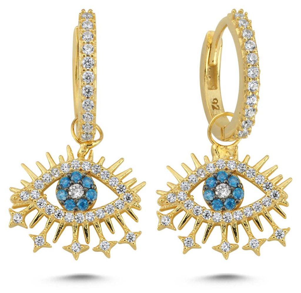 Edle 925 Silber Augen Ohrringe Gold – Elegante hängende Creolen mit Nazar-Symbol