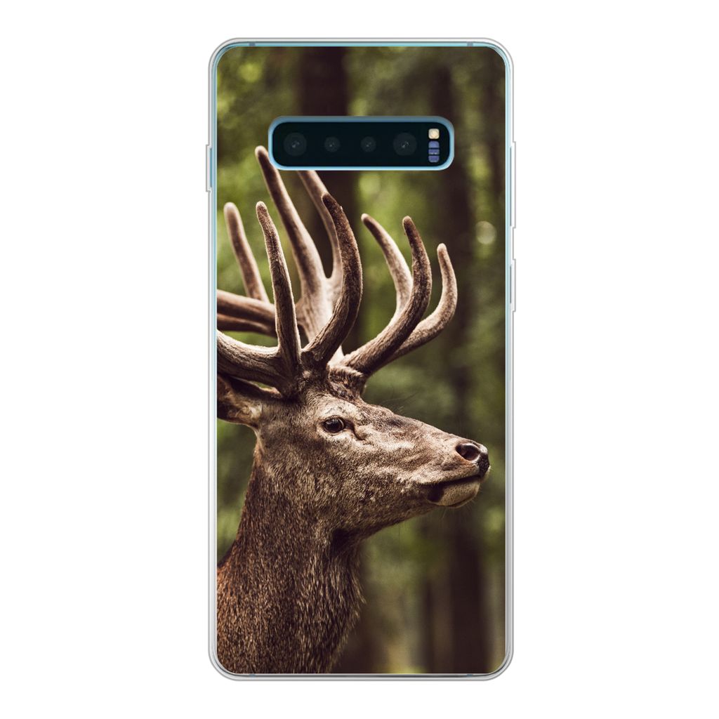 MuchoWow Handyhülle Schutzhülle Hülle für Samsung Galaxy S10 Plus Hirsch - Natur - Geweih - Wald - Tiere Silikon Softcase Handy Hülle - Schu...