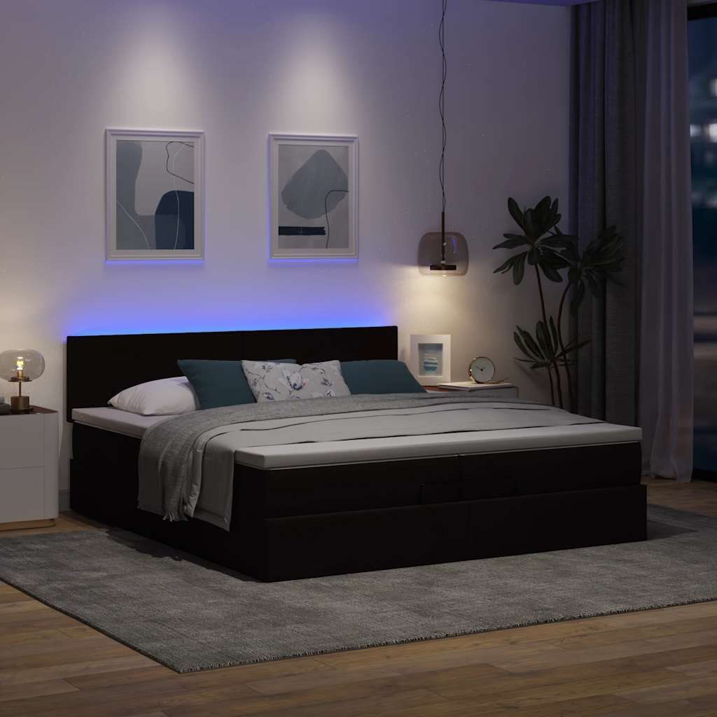 Möbel Ottoman-Bett mit Matratzen & LEDs Dunkelbraun 200x200 cm Stoff - Klassische Betten 3312253