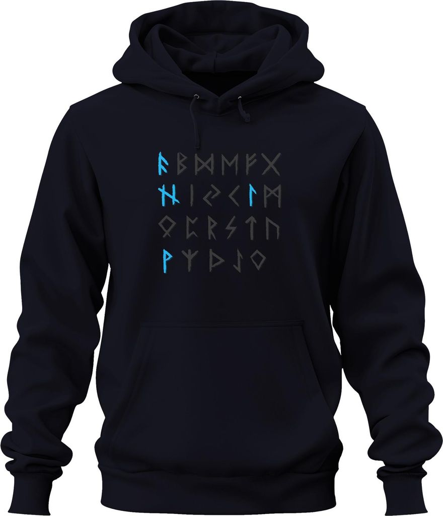 Nordisches Elder Futhark Runenalphabet Wikinger Runenstil Retro Uni Hoodie Kapuzenpullover, Navy, XXL
