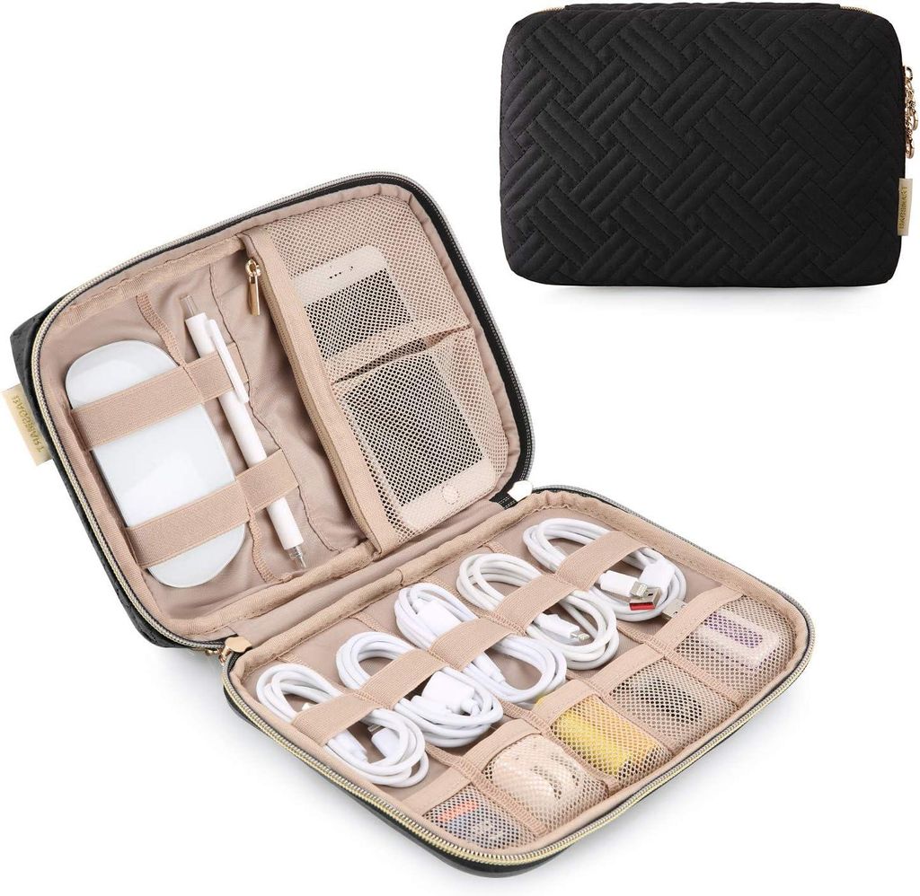 Elektronischer Reiseorganizer für Handy-Ladekabel, Powerbank, USB-Sticks, SD-Karten, schwarz