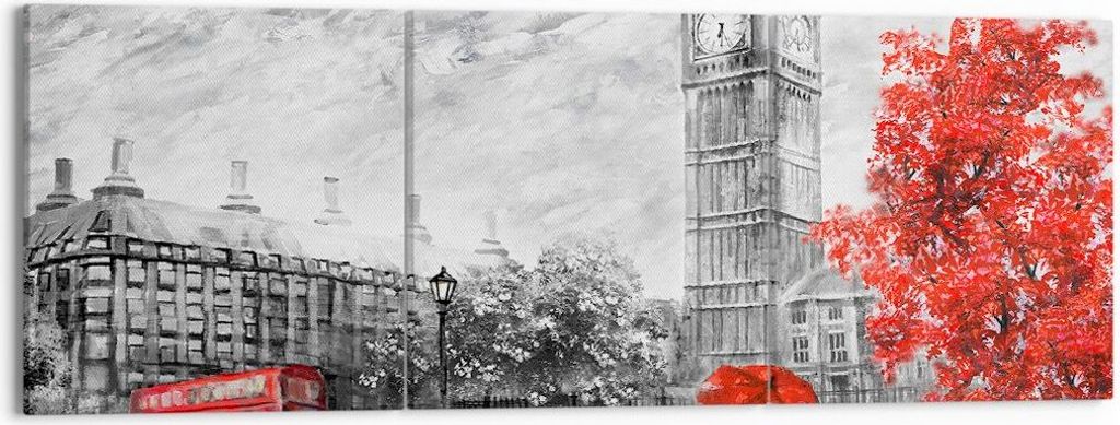 Bild auf Leinwand - Leinwandbild - London Bus - 150x50cm - Wand Bild - Wanddeko - Wandbilder - Leinwanddruck - Bilder - Kunstdruck - Wanddekoration...