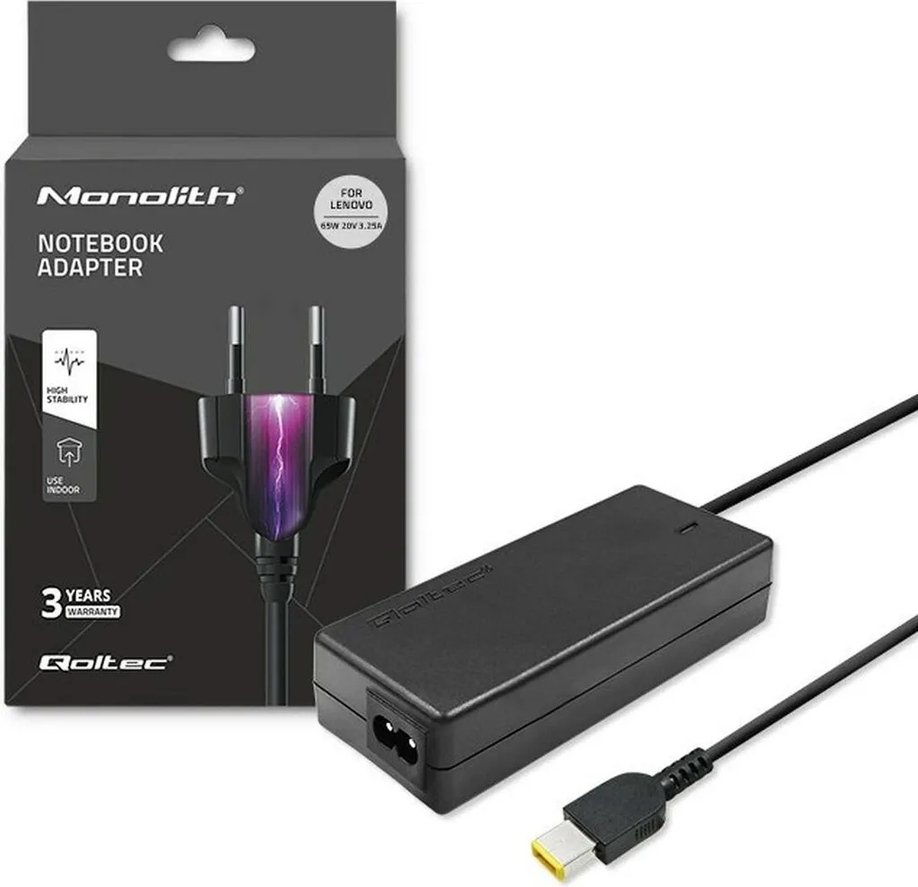 Alimentatore Lenovo 65W Qoltec 50053 con Cavo - Caricabatterie Slim Tip