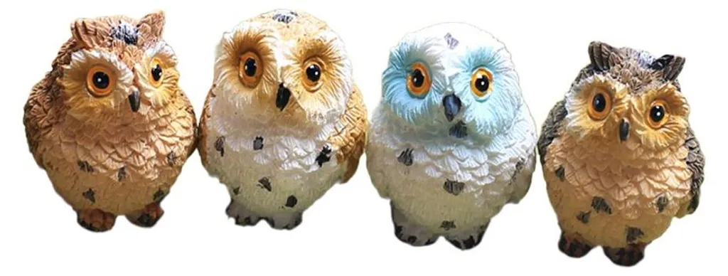 Figurine mini hibou coloré en résine pour micro-paysage et terrarium