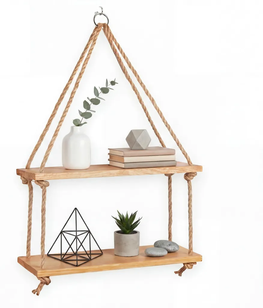 Étagère suspendue bois de chêne et corde de jute style scandinave 40cm