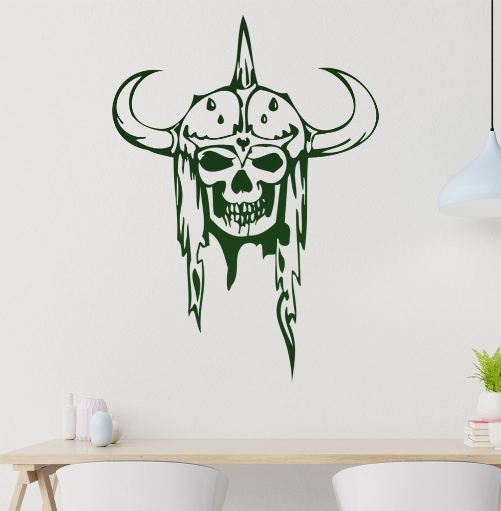 Krieger Schädel Wandtattoo in 6 Größen - Wandaufkleber Wall Sticker - Dekoration, Küche, Wohnzimmer, Schlafzimmer, Badezimmer