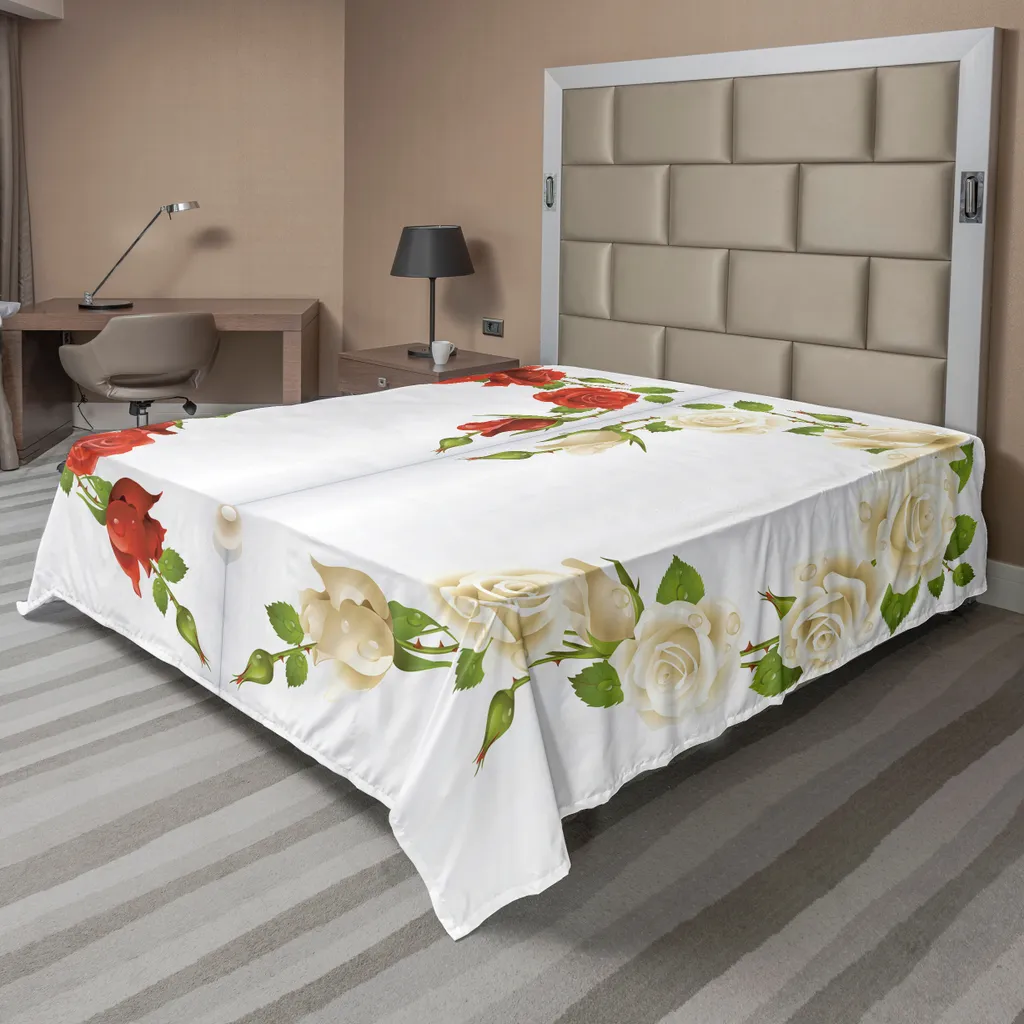 Drap de Dessus Décoratif pour Lit Double Motif Roses Romantique 244x205