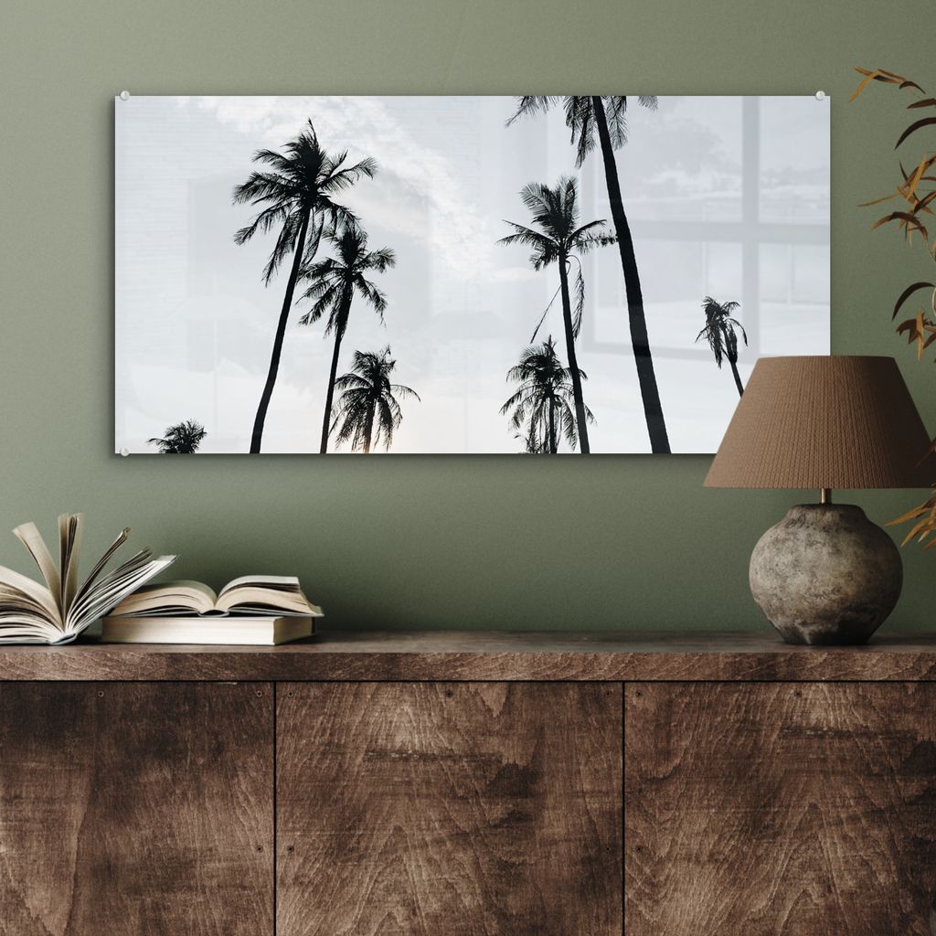 MuchoWow Glasbilder - Bilder auf Wandbild - Foto auf Glas Palmen - Sommer - Tropisch 80x40 cm Wanddekoration aus Glas - Acrylglasbild - Acrylbilder...
