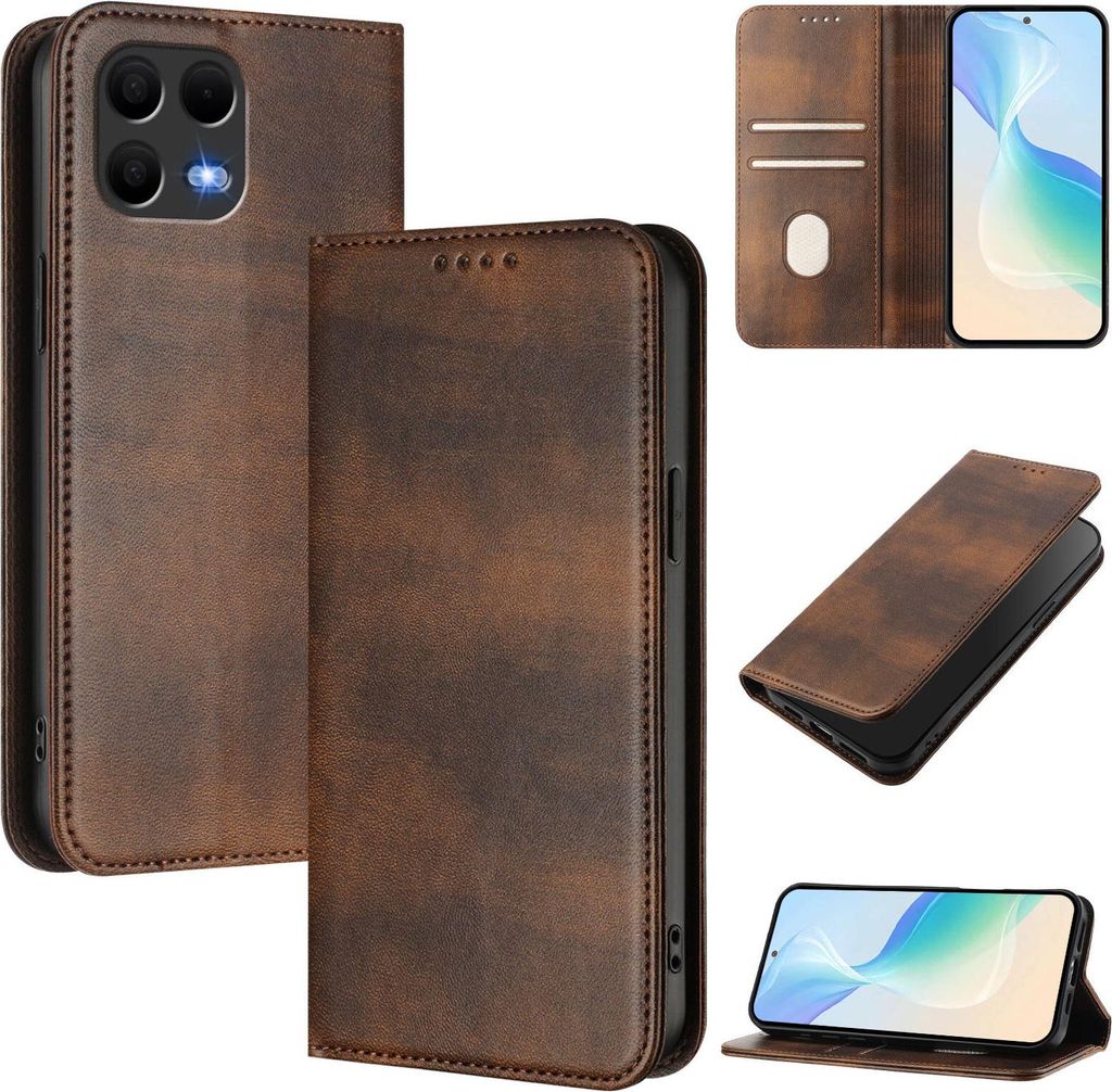 Handyhülle für T-Mobile Revvl 8 Pro/T Phone 3 Pro 5G, Vintage Leder RFID Schutz Kartenfach Standfunktion Magnetische Klapphülle Braun