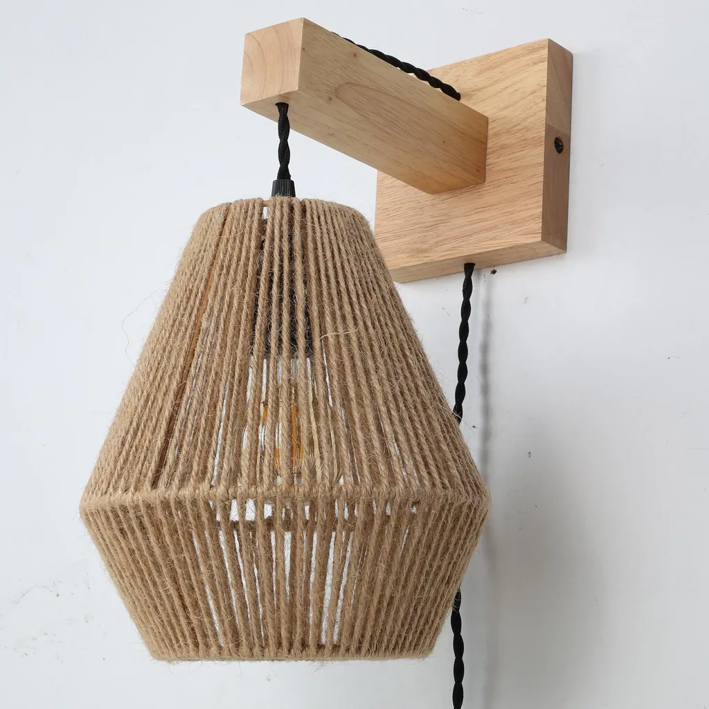 Applique de chevet bois et jute Roméo avec câble et prise pour chambre