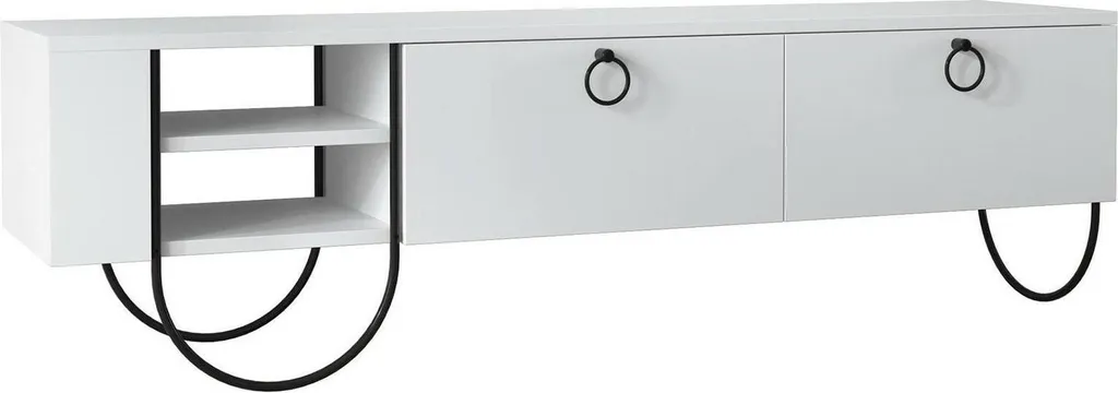 Meuble TV Salon Adige 150 cm Blanc pour Ranger Décodeur et Consoles