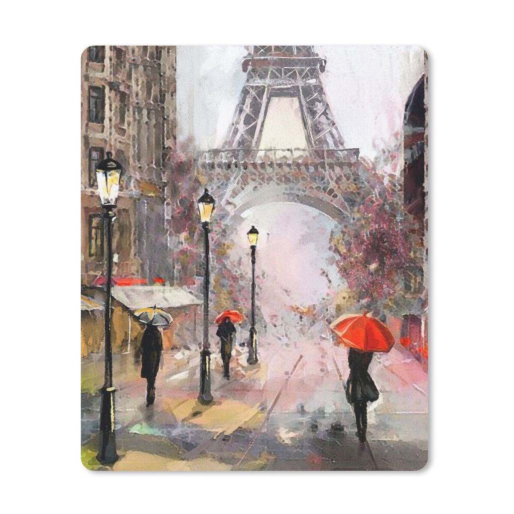 MuchoWow Mauspad Mousepad Gemälde - Paris - Eiffelturm - Regenschirm - Ölgemälde 19x23 cm - Mousepads - Maus Mat - Pad - Mausunterlage - Mausp...