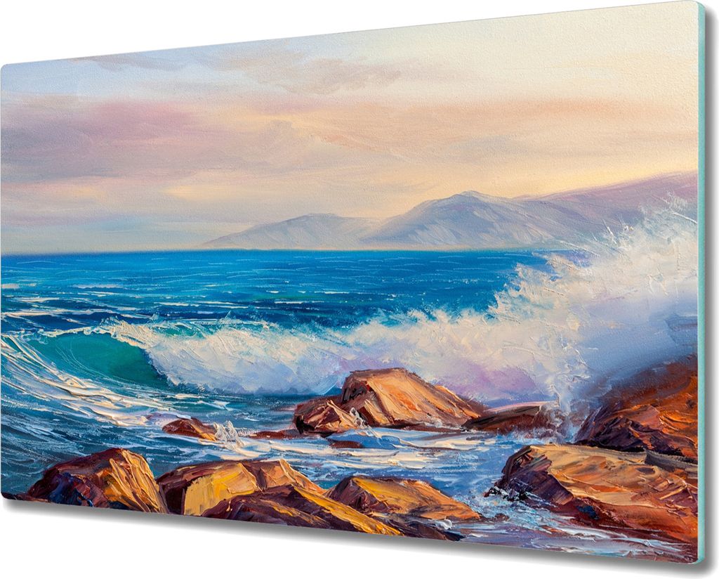 Coloray Herdabdeckplatte 80x52 cm Schneidebrett Kochplattenabdeckung Küchenbrett Hackbrett - Malerei Meer Meereswellen