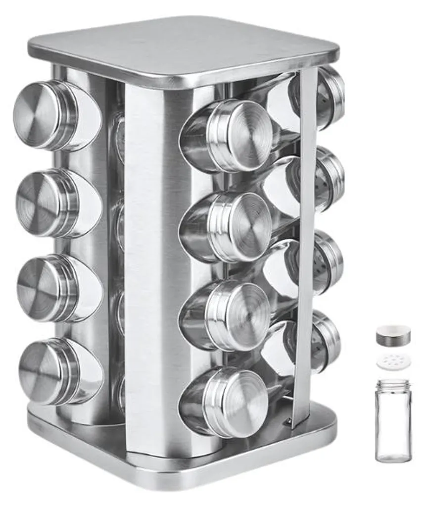 Portaspezie rotante in acciaio inox - organizzatore da cucina per 16 bicchieri