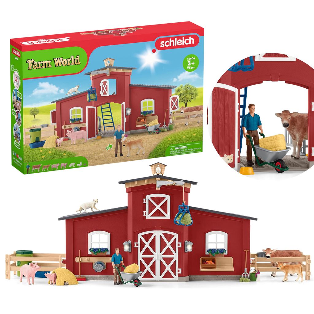 Schleich Farm World Bauernhof, Scheune mit Tieren und Zubehör, Set 3+