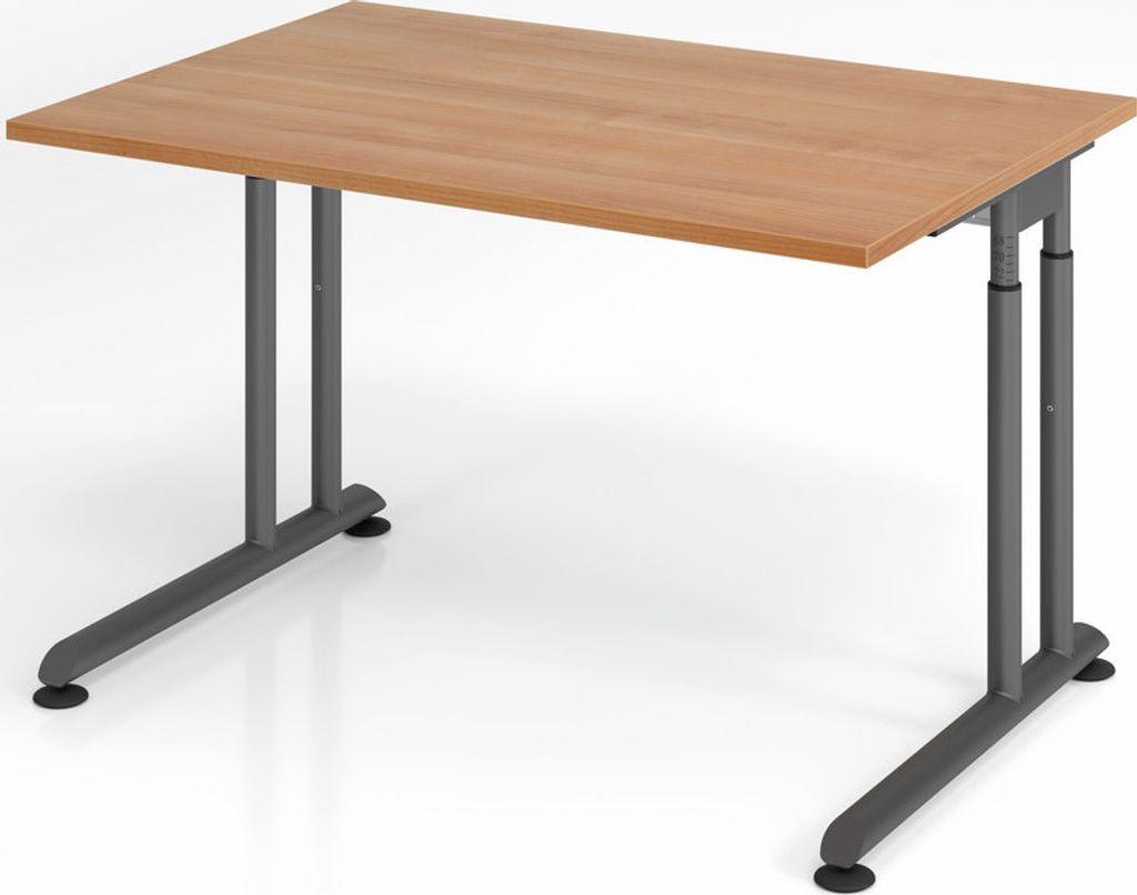 Schreibtisch Nilo | Nussbaum | Graues Gestell | BxT 120x80cm | Arbeitshöhe 68-82cm | höhenjustierbar, 1cm Raster | C-Fuß-Gestell | Rechteckform