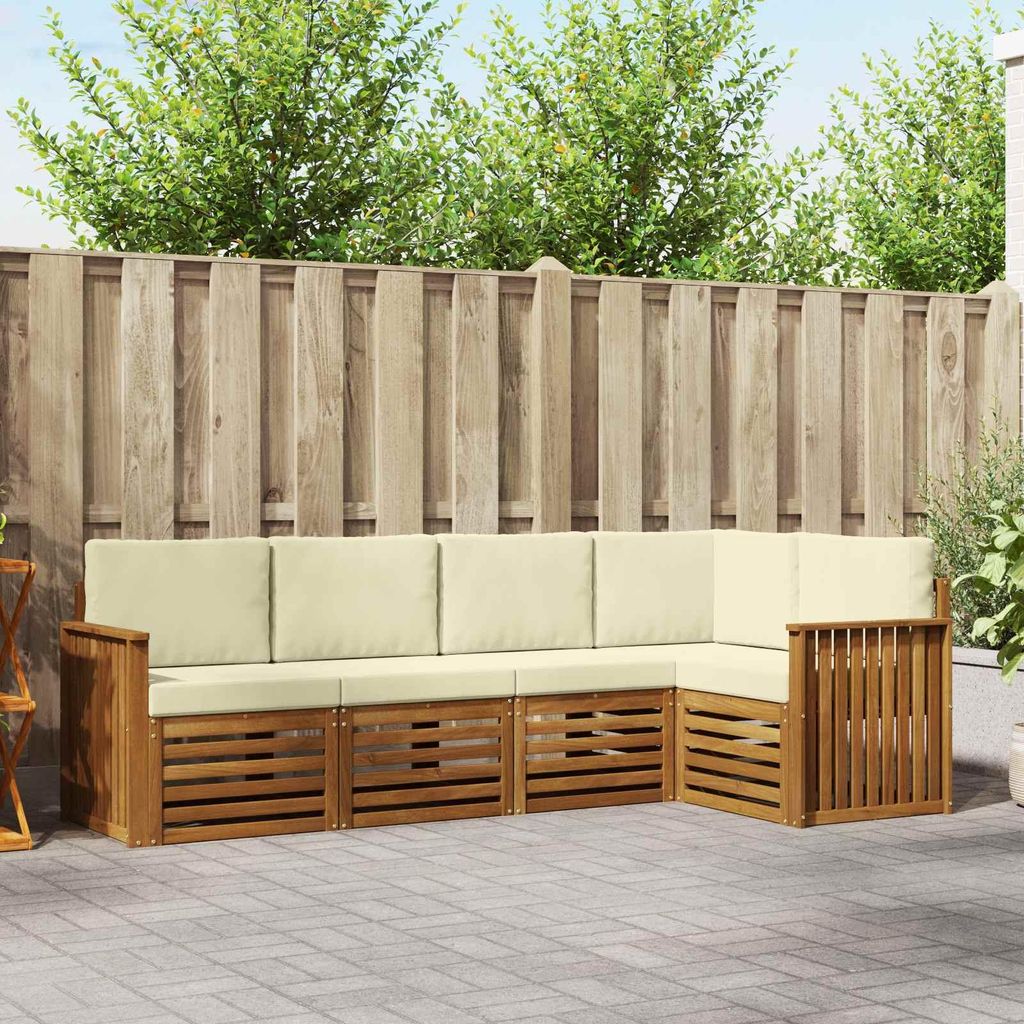 "SALE 2026"Sofagarnitur - CLORIS - Balkonmöbe/Sitzgruppe - 5 pcs - Moderne Design - Natur und Creme Massivholz Akazie - Gartensofas NeuMöbel177985