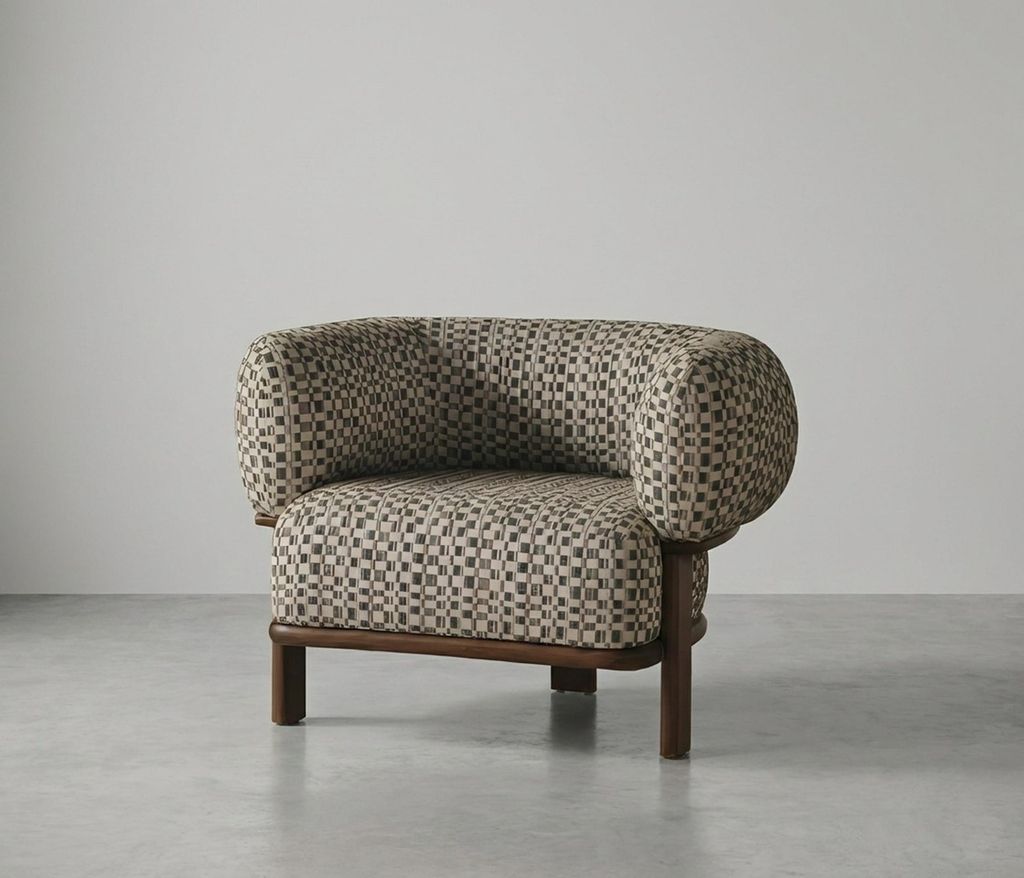 Bequemer Sessel Beige Modernes Design Geometrisches Muster Lounge-Sessel
