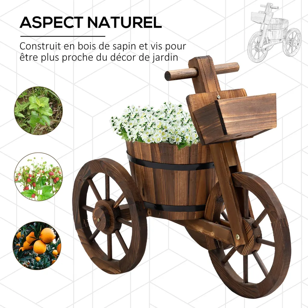 Support de Fleurs pour Décoration Extérieure - Design Tricycle Bois