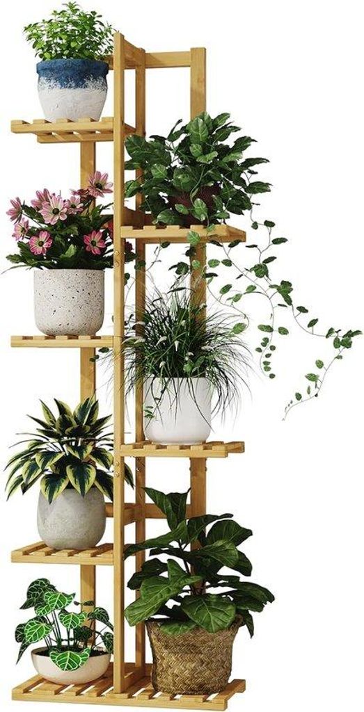 Bamboe-Plantage mit Metall-Blumenreifen für Innen und Außen - 6 Etagen - Terrasse Gartenzimmer Balkon Schlafzimmer Wohnzimmer