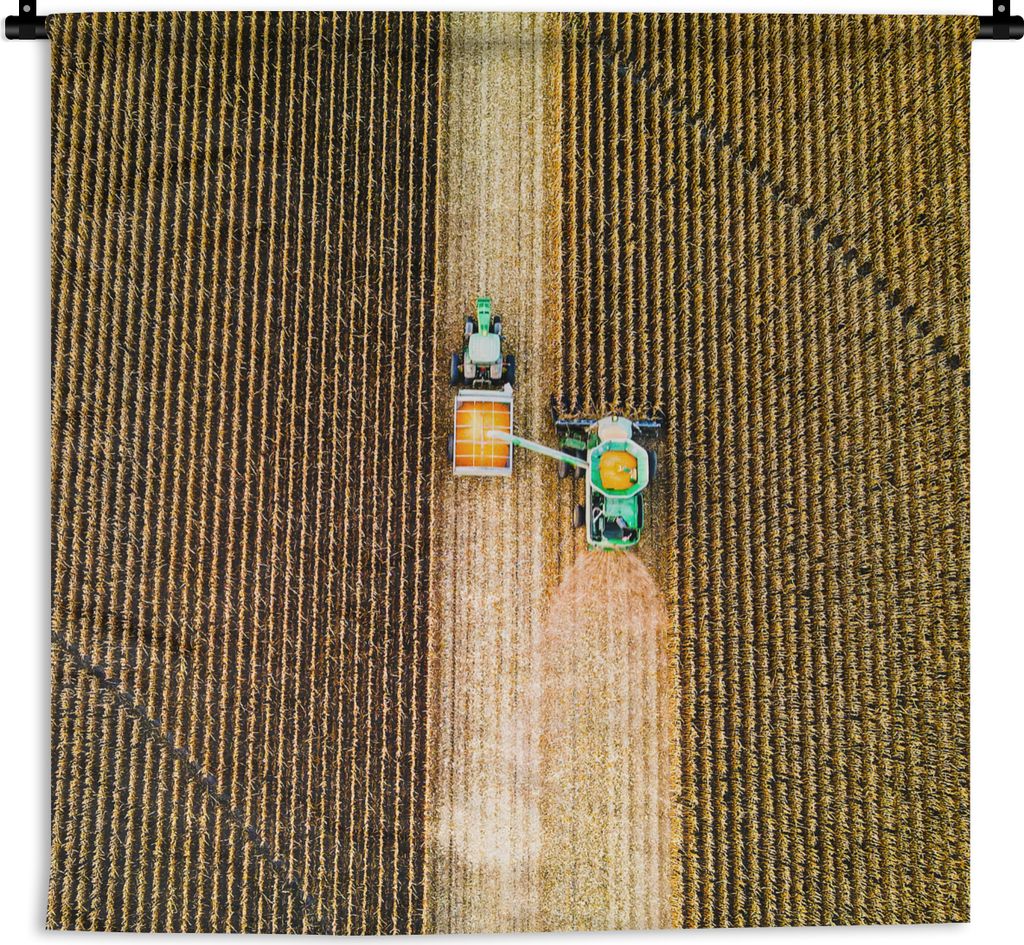 MuchoWow Wandteppich Wandbehang Traktor - Feld - Land - Bauernhof - Ernte 120x120 cm Tapisserie Dekoration Wandtuch - Modern - Baumwollgewebe