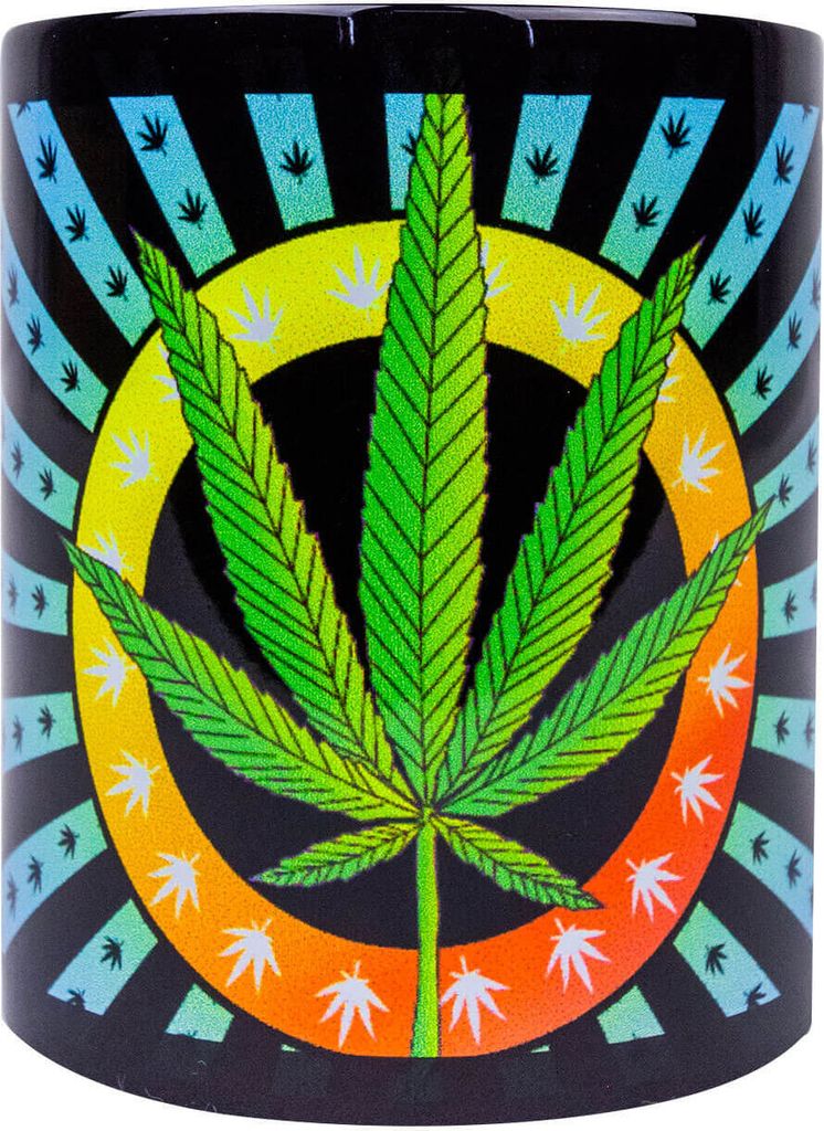 PSYWORK Fluo Cup Neon Motiv Tasse "Weed Leaf"