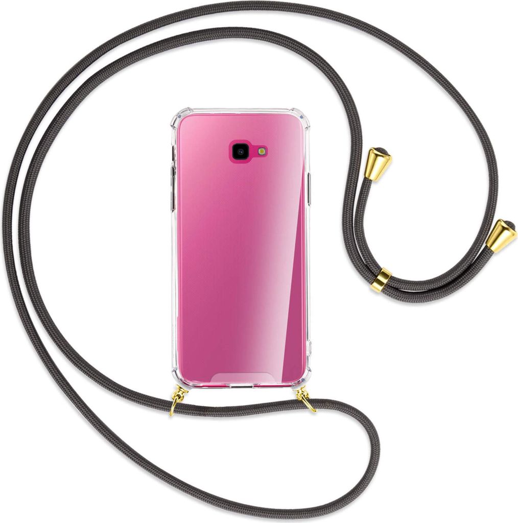 Handykette Backcover-Schutzhülle mit Band (Metall goldfarben) für Samsung Galaxy J4 Plus - dunkelgrau