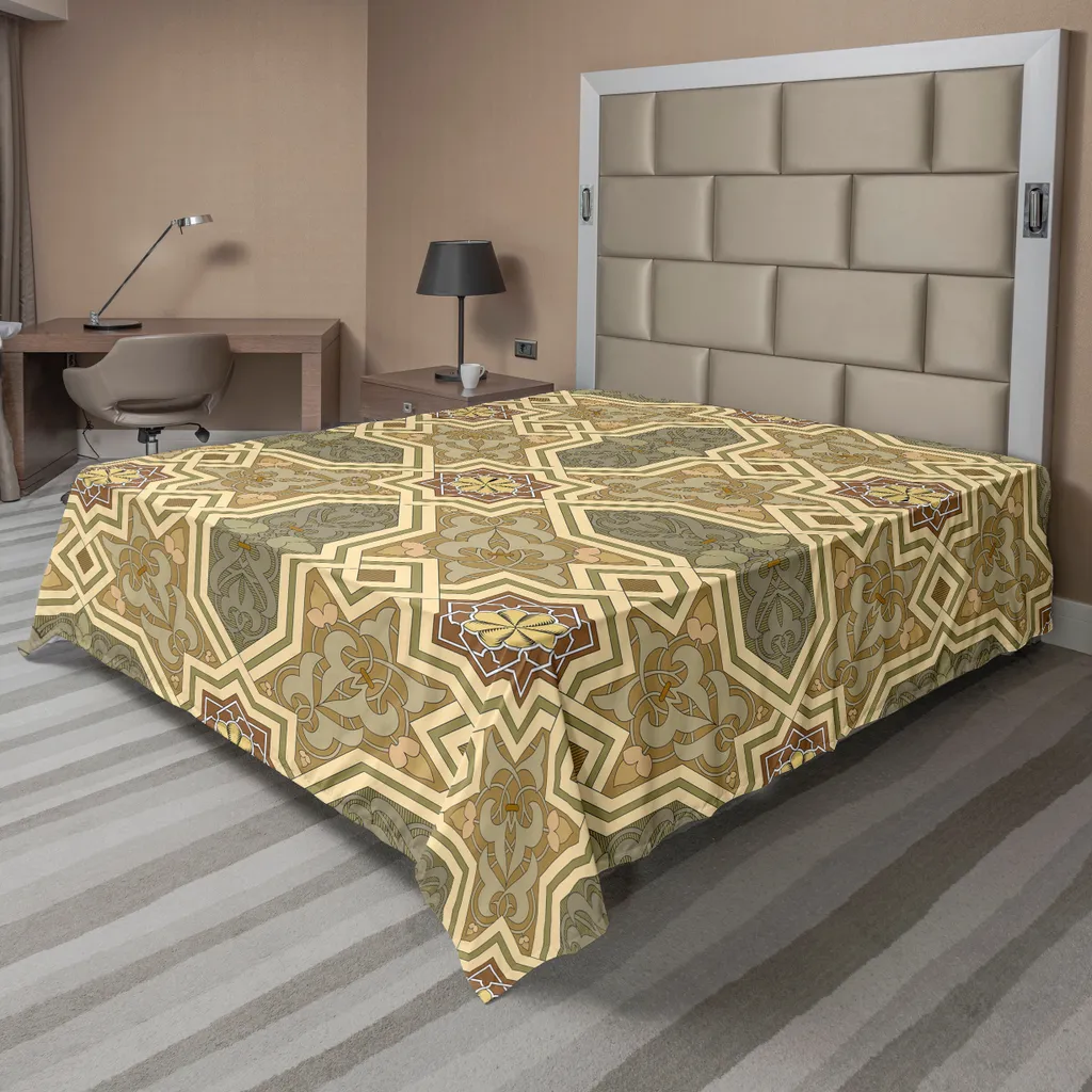 Drap plat imprimé botanique vintage pour lit deux personnes multicolore