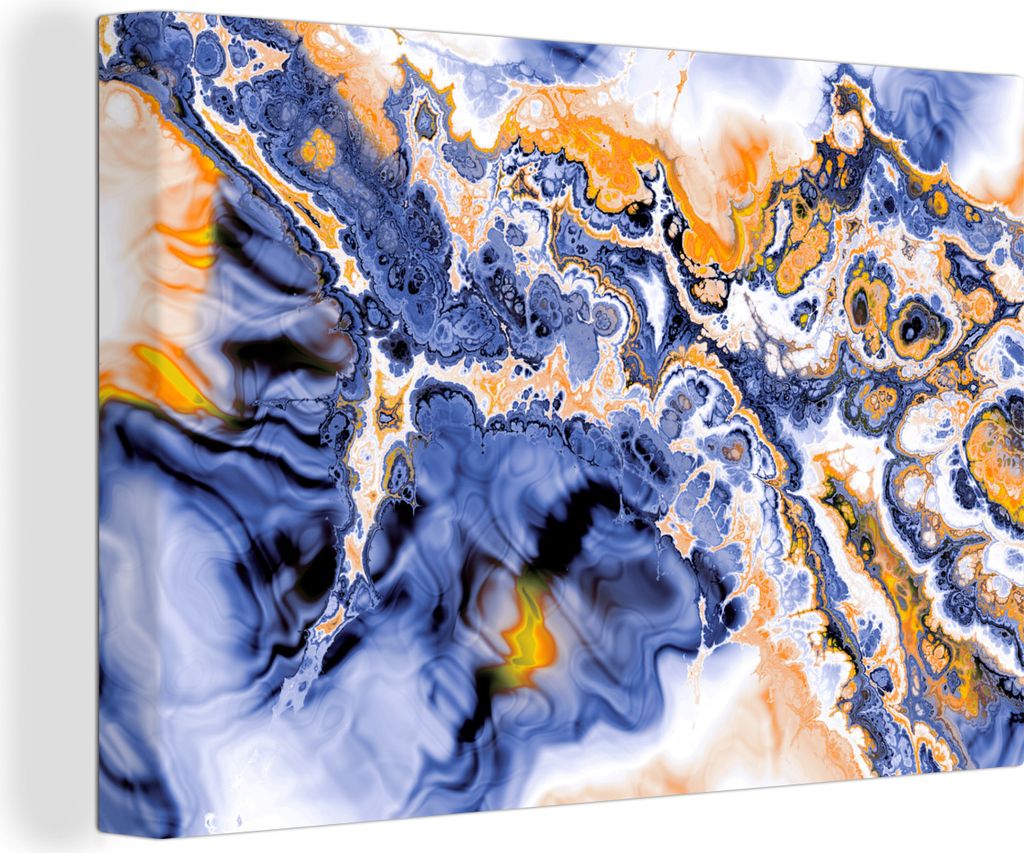 OneMillionCanvasses - Leinwandbilder - 140x90 cm, Marmor - Orange - Blau, Wandbilder Kunstdruck Wanddekoration