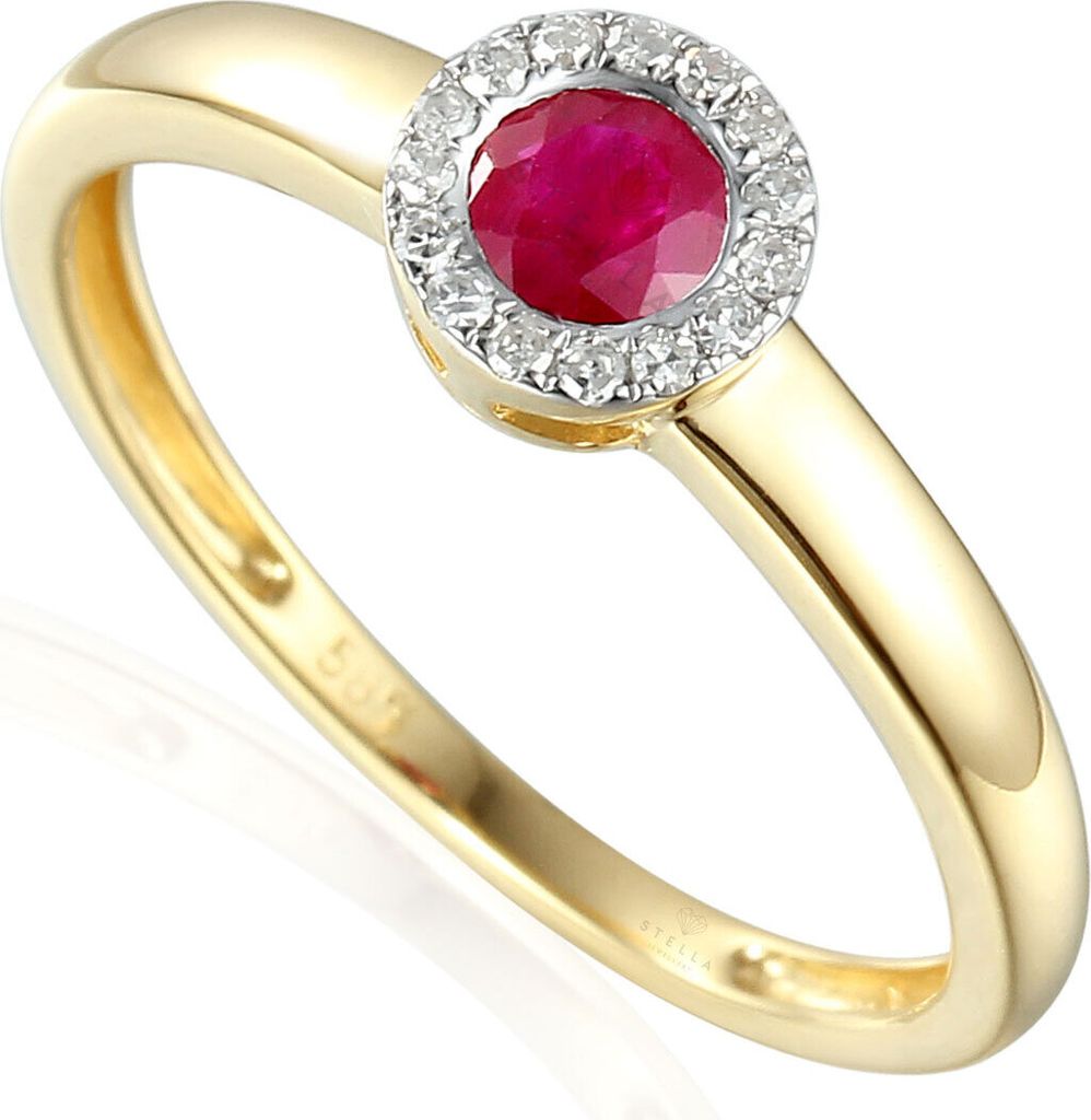585er Gelbgold Damenring mit Rubin 0,41ct. und Brillanten Produktbild 