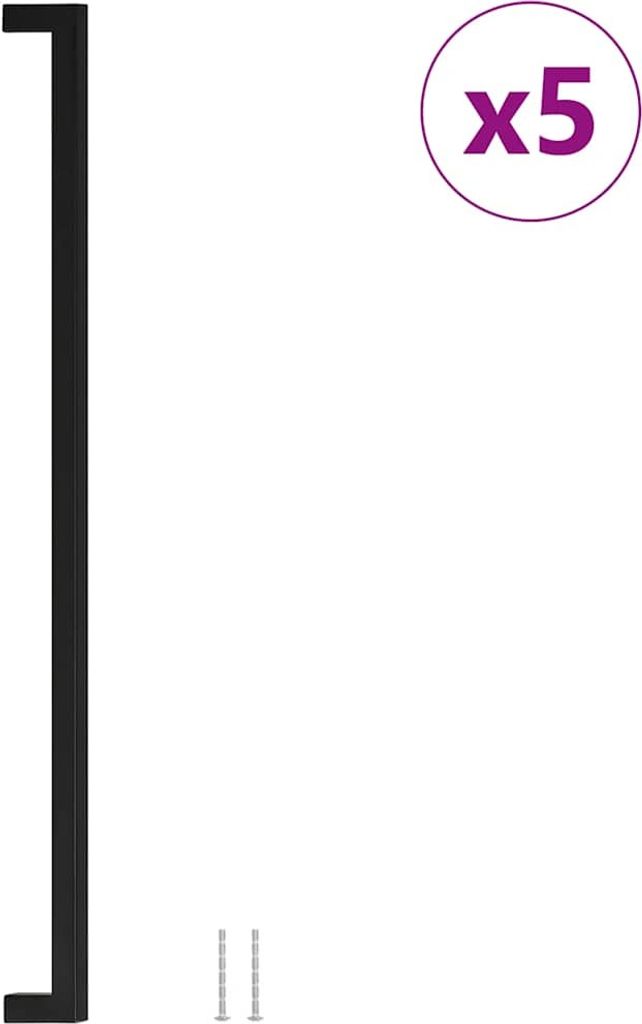 A black metal handle is shown vertically on the left side of a white background. A circular graphic with "x5" in purple text is in the upper right corner. Two small horizontal lines are at the bottom center.