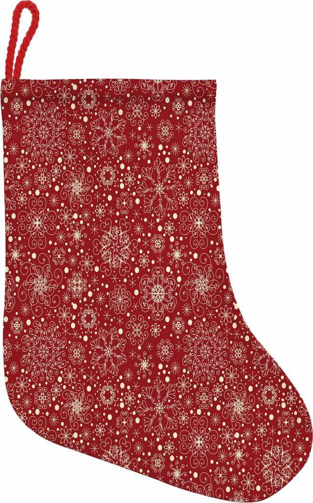 ABAKUHAUS Retro Hängende Nikolausstiefel Weihnachtssocken, Filigree Stil Schneeflocken, Weihnachtsstrumpf zum Aufhängen, 35x50cm, Vermilion Ivory