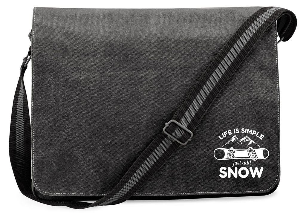 Huuraa Umhängetasche Snowboard Just add snow 14 Liter Black Canvas Laptoptasche Geschenkidee
