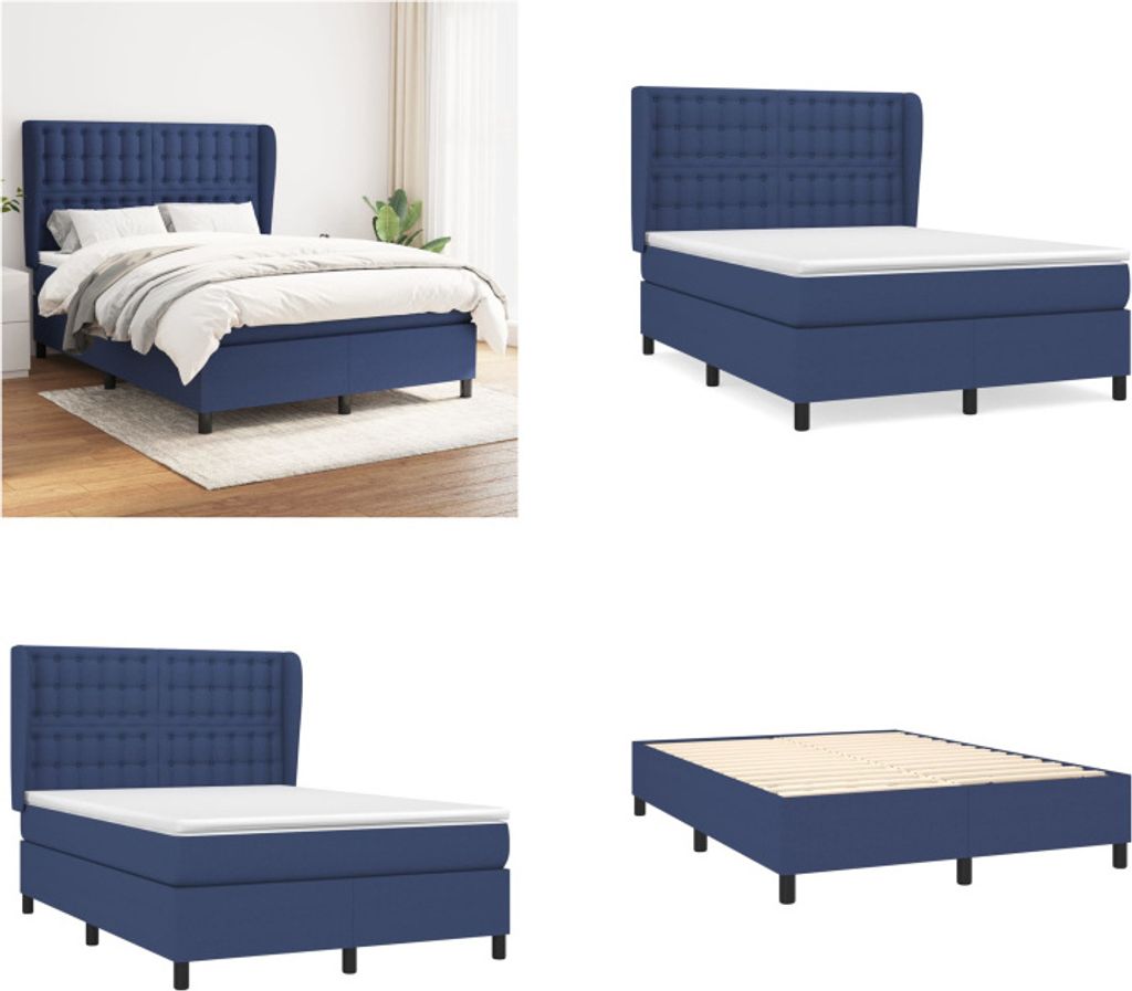 vidaXL Boxspringbett mit Matratze Blau 140x200 cm Stoff - Boxspringbett - Boxspringbetten - Bett - Schlafzimmermöbel