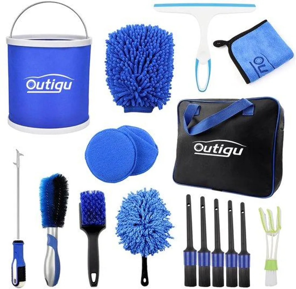 Kit entretien auto anti-rayures 17 outils pour lavage jantes et vitres