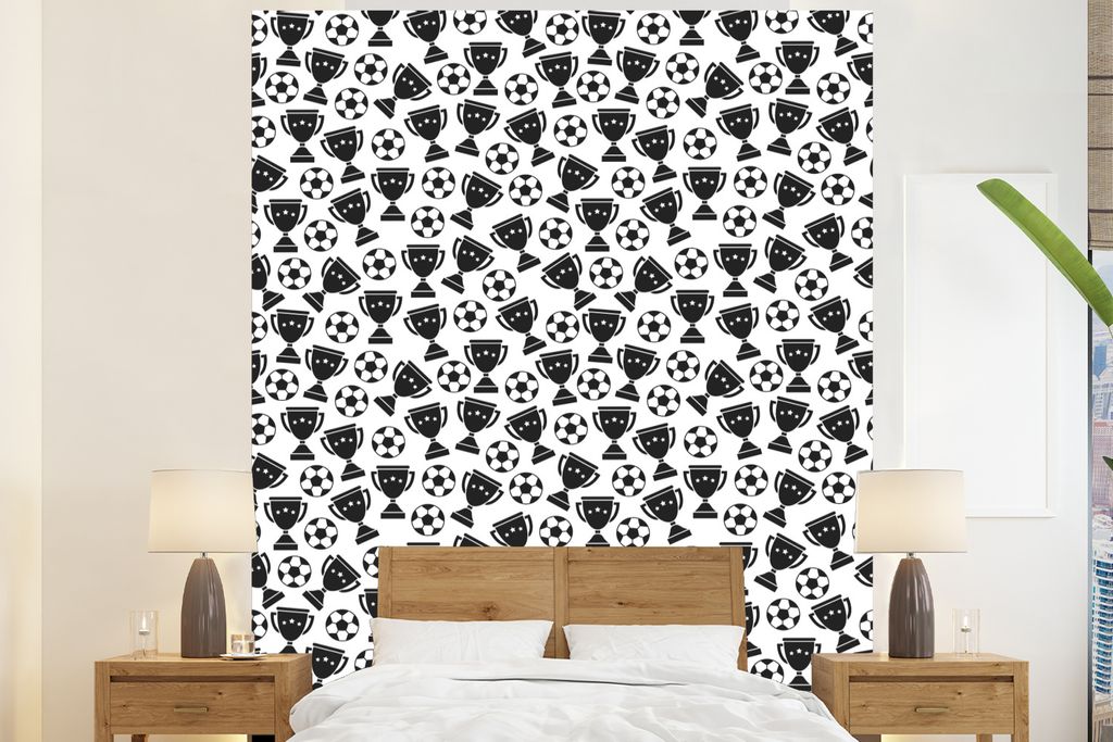 MuchoWow Fototapete für Wohnzimmer oder Schlafzimmer Wandtapete Vinyl Motivtapete Muster - Fußball - Pokal - Jungen - Kinder - Kind - 180x220 c...