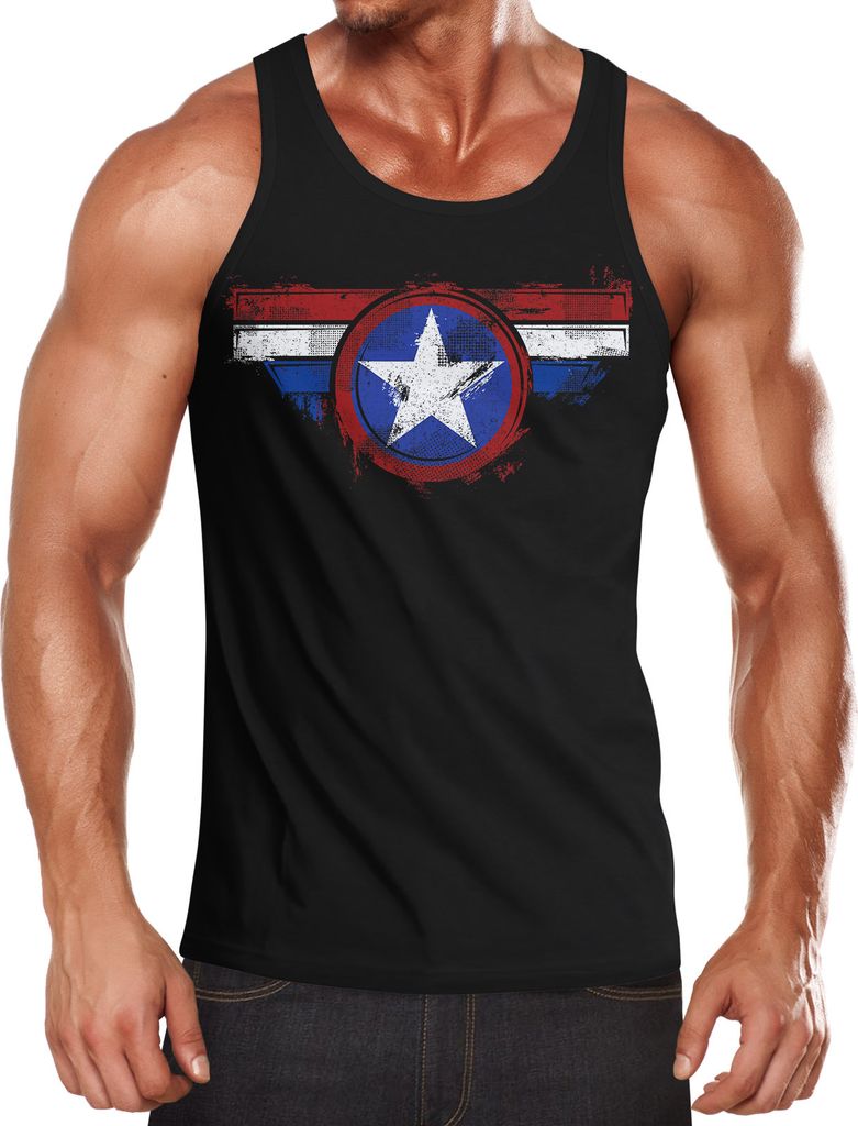 Herren Tank-Top Amerika Flagge Stern Roger Captain Muskelshirt Muscle Shirt Neverless schwarz M