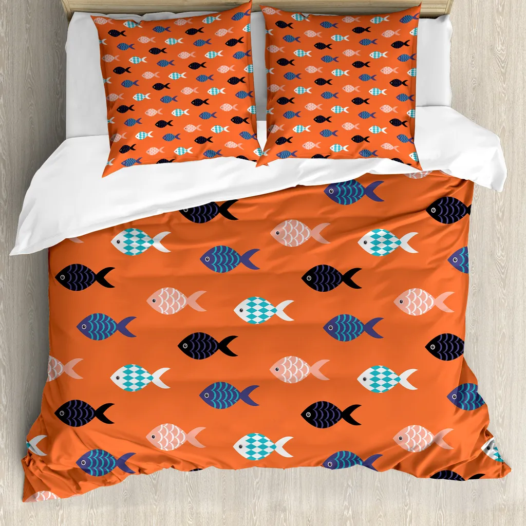 SAPHREAS Set Copripiumino King Size 3 Pezzi - 100% Cotone Con Motivo Bolle Arancioni E Blu - Biancheria Letto Morbida E Traspirante