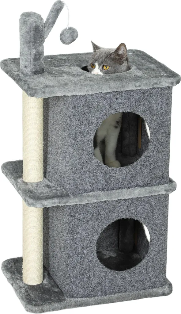 Tonneau à Gratter pour Chat avec Double Niche et Plateforme de Repos 80cm