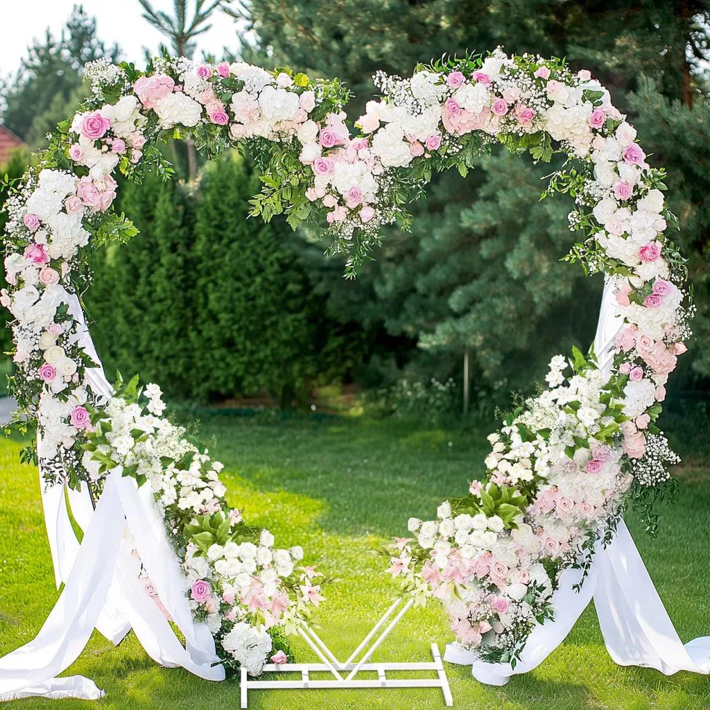Arche cœur métal blanc 207x200cm robuste pour fleurs de décoration - 4