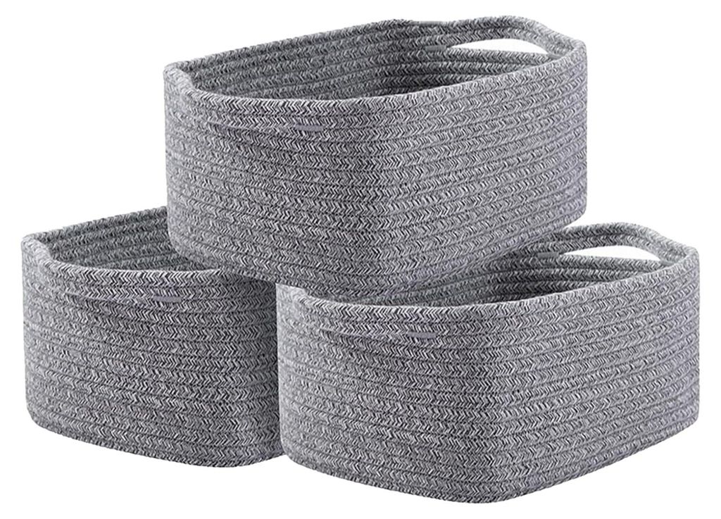 Kleiner Aufbewahrungskorb 33 cm (grau), Kinderkorb mit verstärkten Griffen, faltbarer Korb aus gewebtem Baumwollseil für Kinderzimmer, Badezimmer...