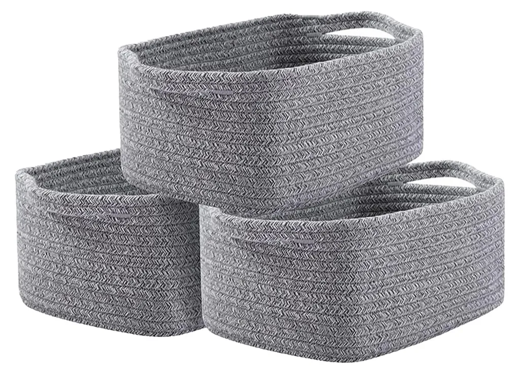 Panier pour enfants pliable en corde de coton lot de 3 bacs gris 33cm