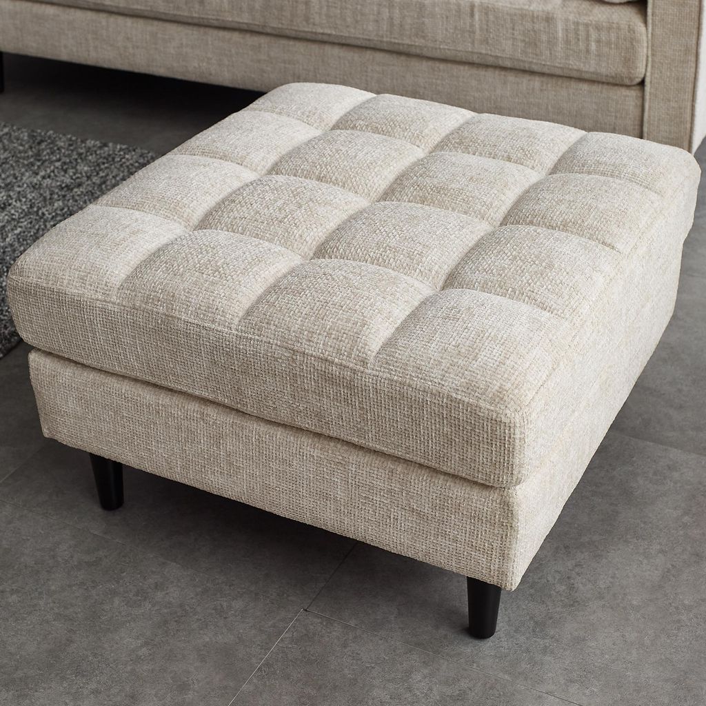 riess-ambiente Design Hocker COZY VELVET 80cm beige Chenille Federkern Holzfüße Polsterhocker Sofahocker