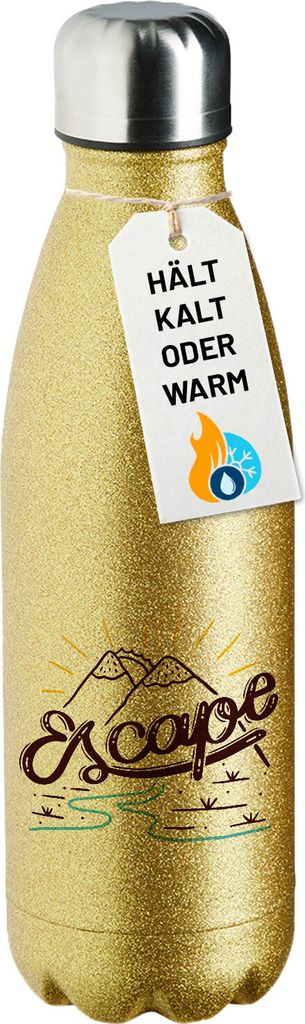 Huuraa Trinkflasche Escape Berge 500ml Gold Edelstahl Wasserflasche Trinkflasche Geschenkidee