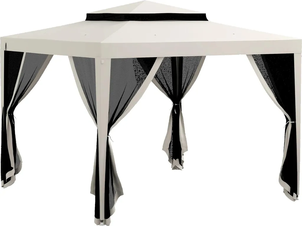 Pavillon de Jardin Blanc 3x3 m Double Toit et Rideaux Moustiquaires Zippés