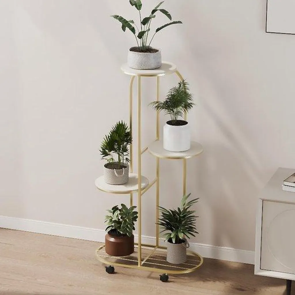 Lot de Porte-fleurs métalliques jaunes - Support plantes intérieur extérieur